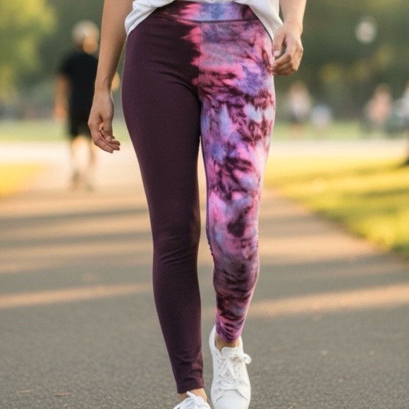 aerie Pants - Aerie Chill Play Move Burgundy Split Dye Multicolor Cotton Leggings Size M